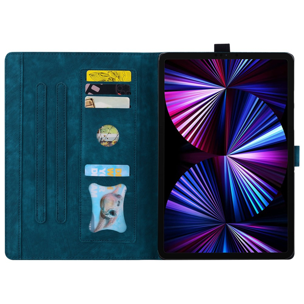 Samsung Galaxy Tab S10 FE  Plus Leder Tasche Flip Cover Blumen Imprint   S-Pen Halterung - Blau