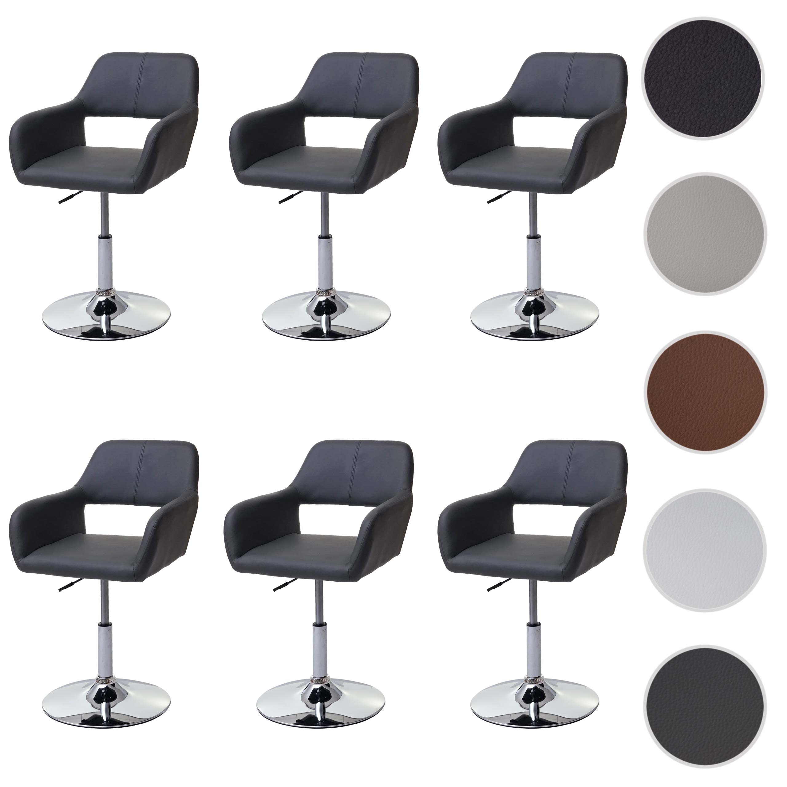 6er-Set Esszimmerstuhl MCW-A50 III, Stuhl Küchenstuhl, Retro 50er Jahre, Kunstleder ~ grau, Chromfuß