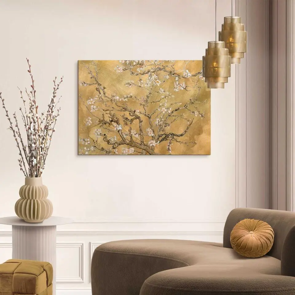 Schilderij Van Gogh - almondblossom - 50x70cm - Goudkleurig