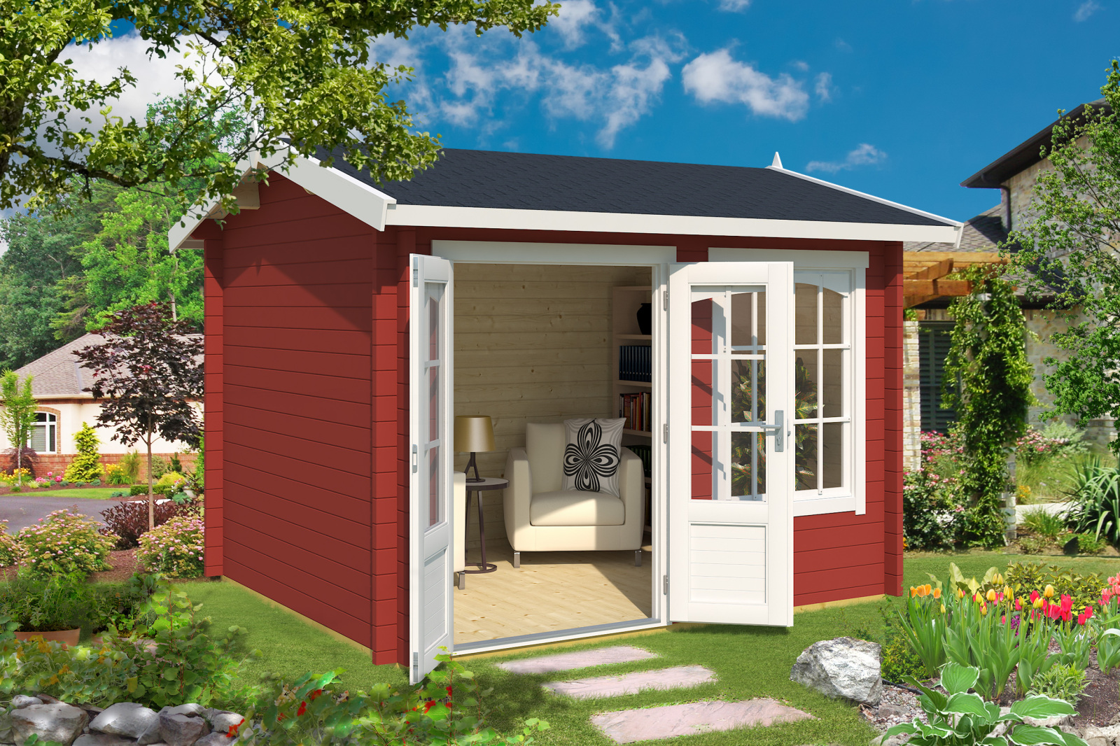 Blockbohlenhaus ALEX - schwedenrot - Fichte massiv - 330x250 cm