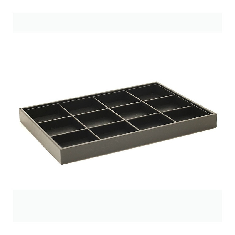 Porte bijoux plateau bijoux à 12 compartiments en simili cuir Noir