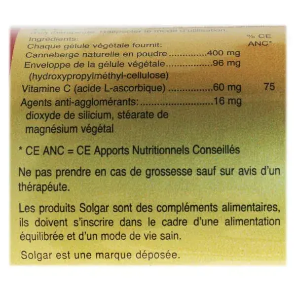 Solgar Cranberry 60 Cápsulas Vegetais