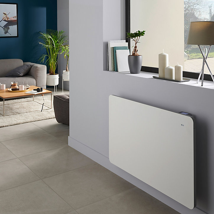 Radiateur connecté électrique double cœur de chauffe GoodHome Sondrio blanc 1500W horizontal