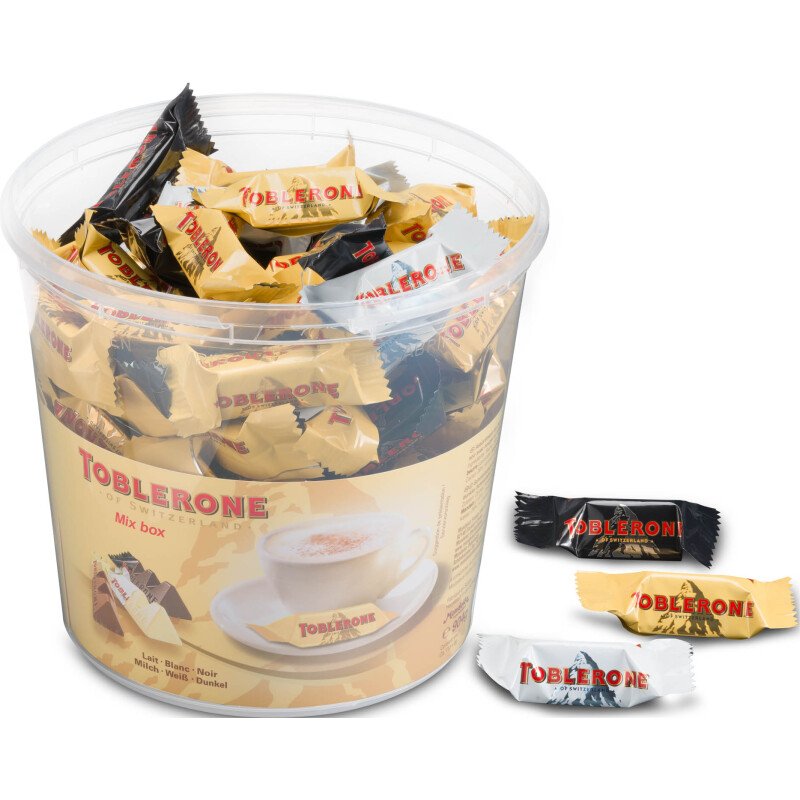 Toblerone mini, lait, blanc, noir - Boîte de 900 g - 113 pièces