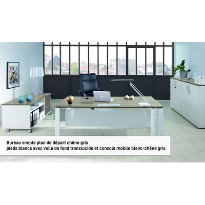 Bureau simple IRIS - L120 cm - Plan de départ - Pieds blanc - plateau imitation Hêtre