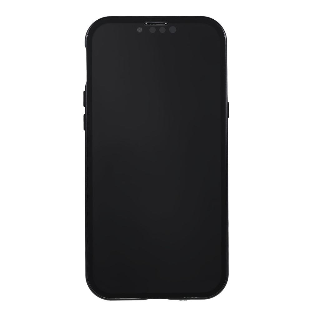iPhone 13 Pro Magnetische Alu Schutzhülle mit Panzer Glas Backcover   Privacy Glas Displayschutz (Magnet-Technologie) - Schwarz