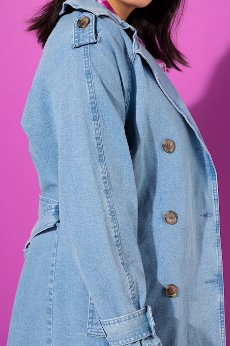 Jeans-Trenchcoat, A-Linie, Revers, Bindegürtel