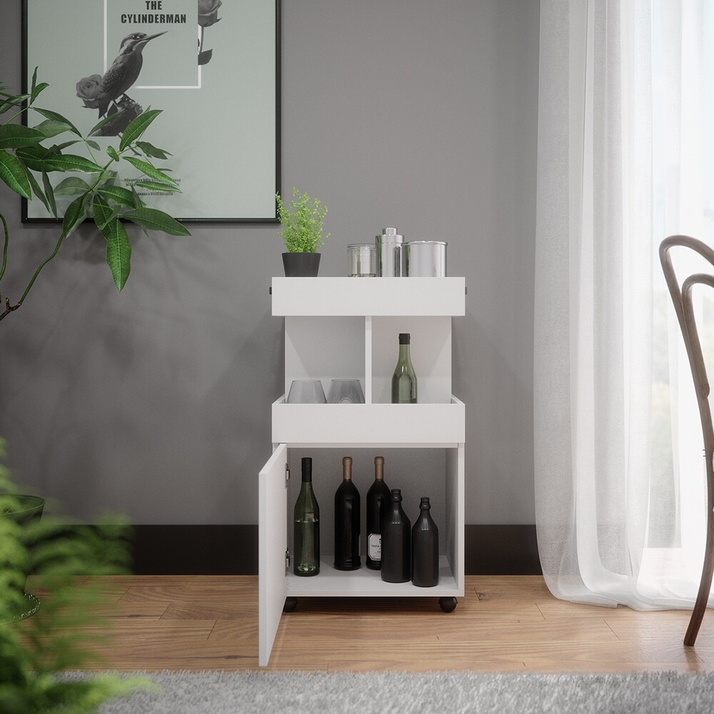 Vicco Hausbar Minibar Getränkebar Kamber Weiß Tür rollbar Ablage Fach Regal