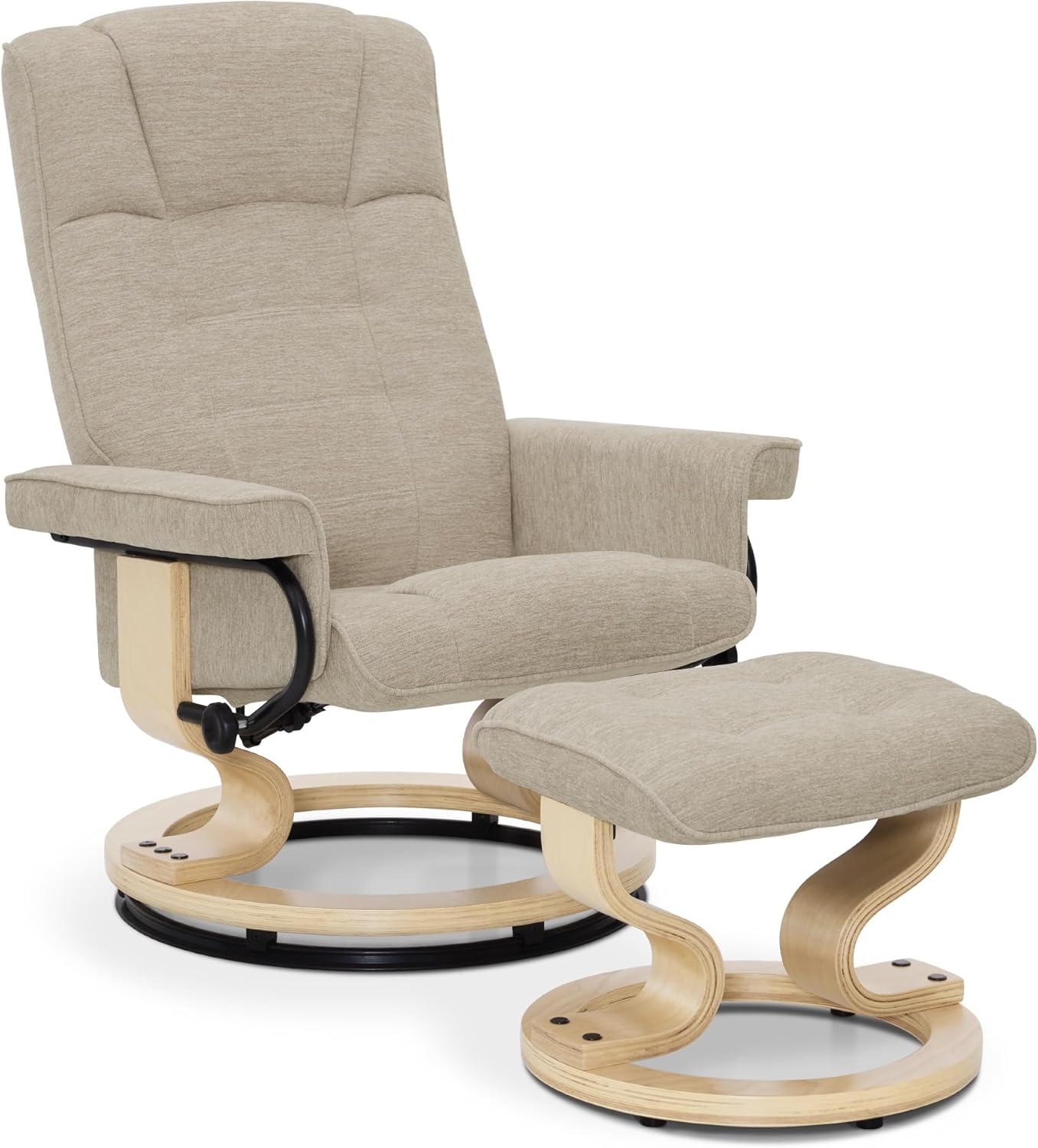 M MCombo Relaxsessel mit Hocker, 360° drehbarer Fernsehsessel mit Liegefunktion, bis 120 Kg belastbarer TV-Sessel, moderner Ruhesessel für Wohnzimmer, 9019 (Stoff, Beige)