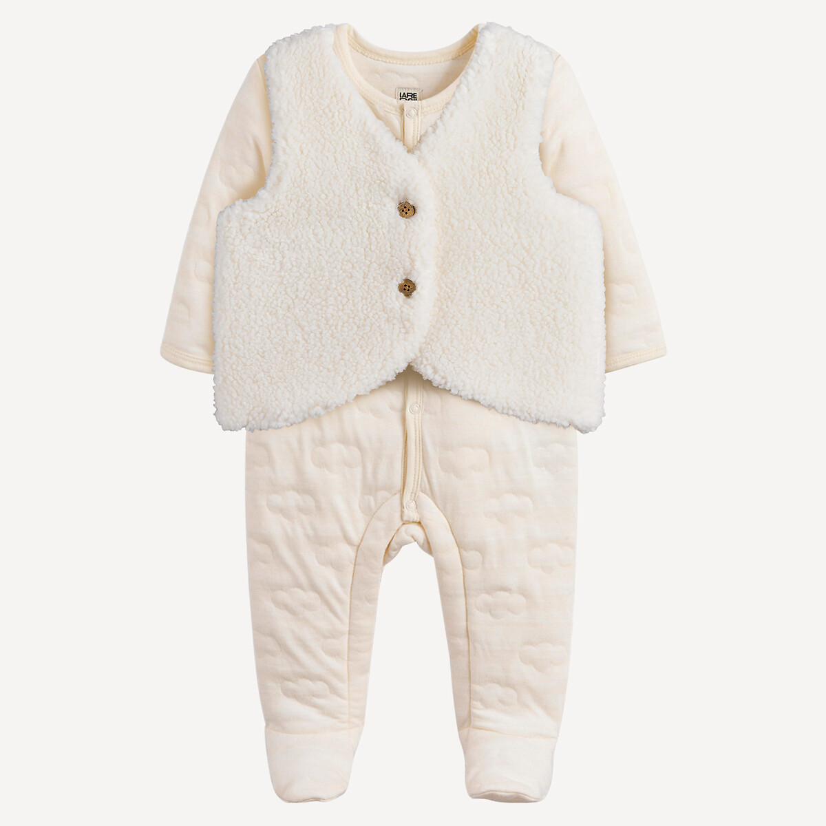 COLEÇÕES LA REDOUTE<br>Conjunto de pijama e colete de sherpa para bebês