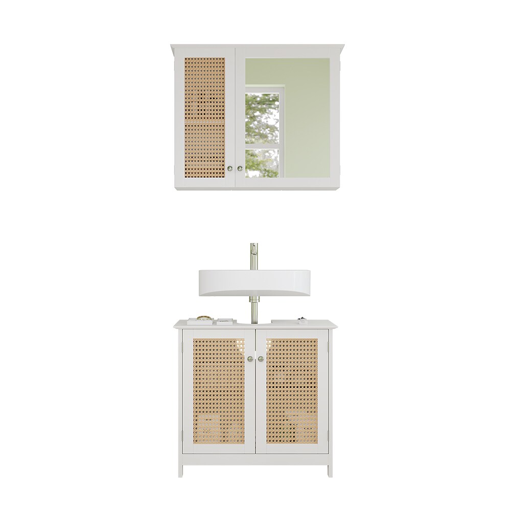 Vicco Badmöbel-Set Rosario, Weiß, moderne Serie, Badezimmer, dekorative Front, Spiegelschrank, Waschtischunterschrank