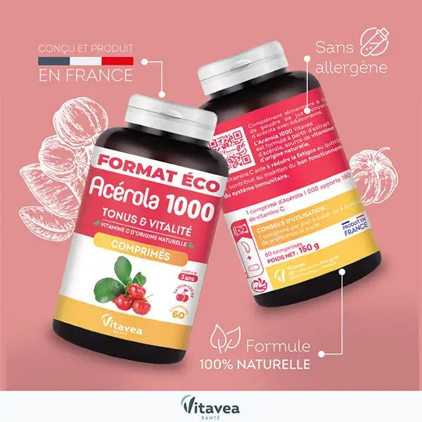 Vitavea Acerola 1000 Vitamina C Sabor Cereja 60 Comprimidos Mastigáveis