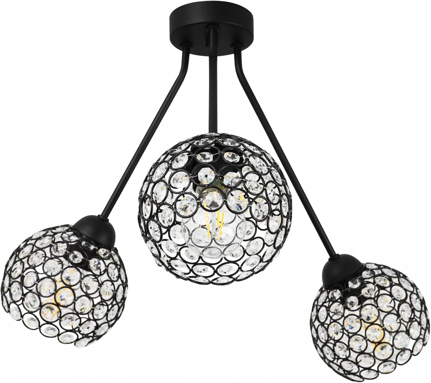 Light-Home Trio Crystal Deckenleuchte - Moderner Deckenleuchter für Schlafzimmer Wohnzimmer und Küche im Glamour - E27 mit 3 Lichtpunkten - Glasschirm farblos/schwarz