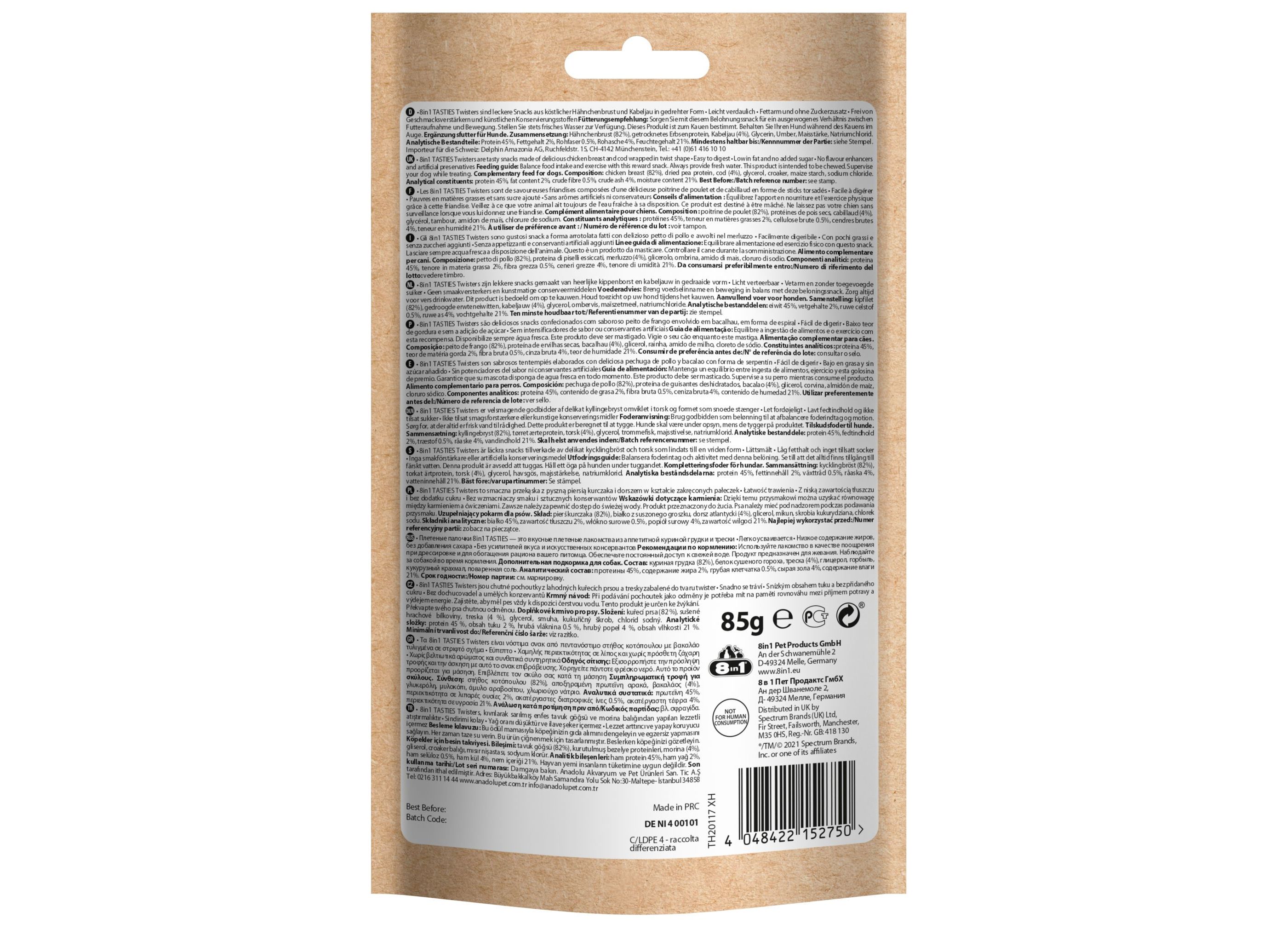 SNACKS CÃO 8IN1 TWISTERS 85G