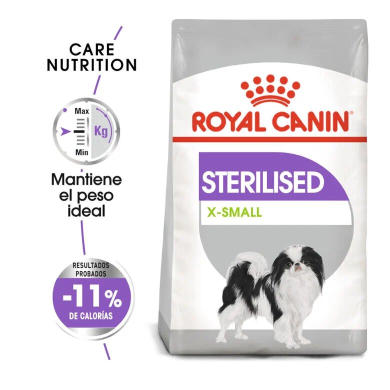 Ração esterilizada Royal Canin tamanho X-Small para cães.