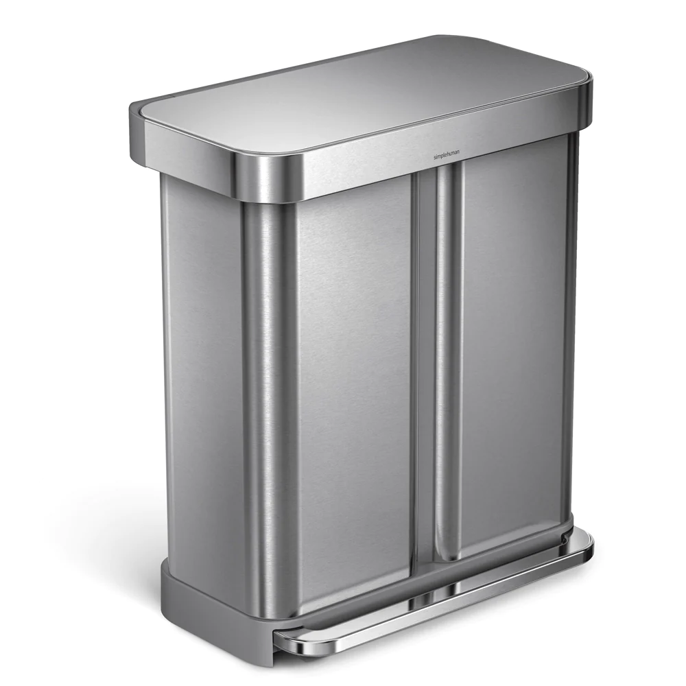 Poubelle rectangulaire à pédale double compartiment 58L code H inox Si