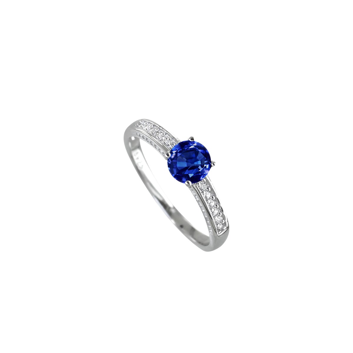 Bague solitaire accompagné argent 925 rhodié et oxyde de zirconium bleu