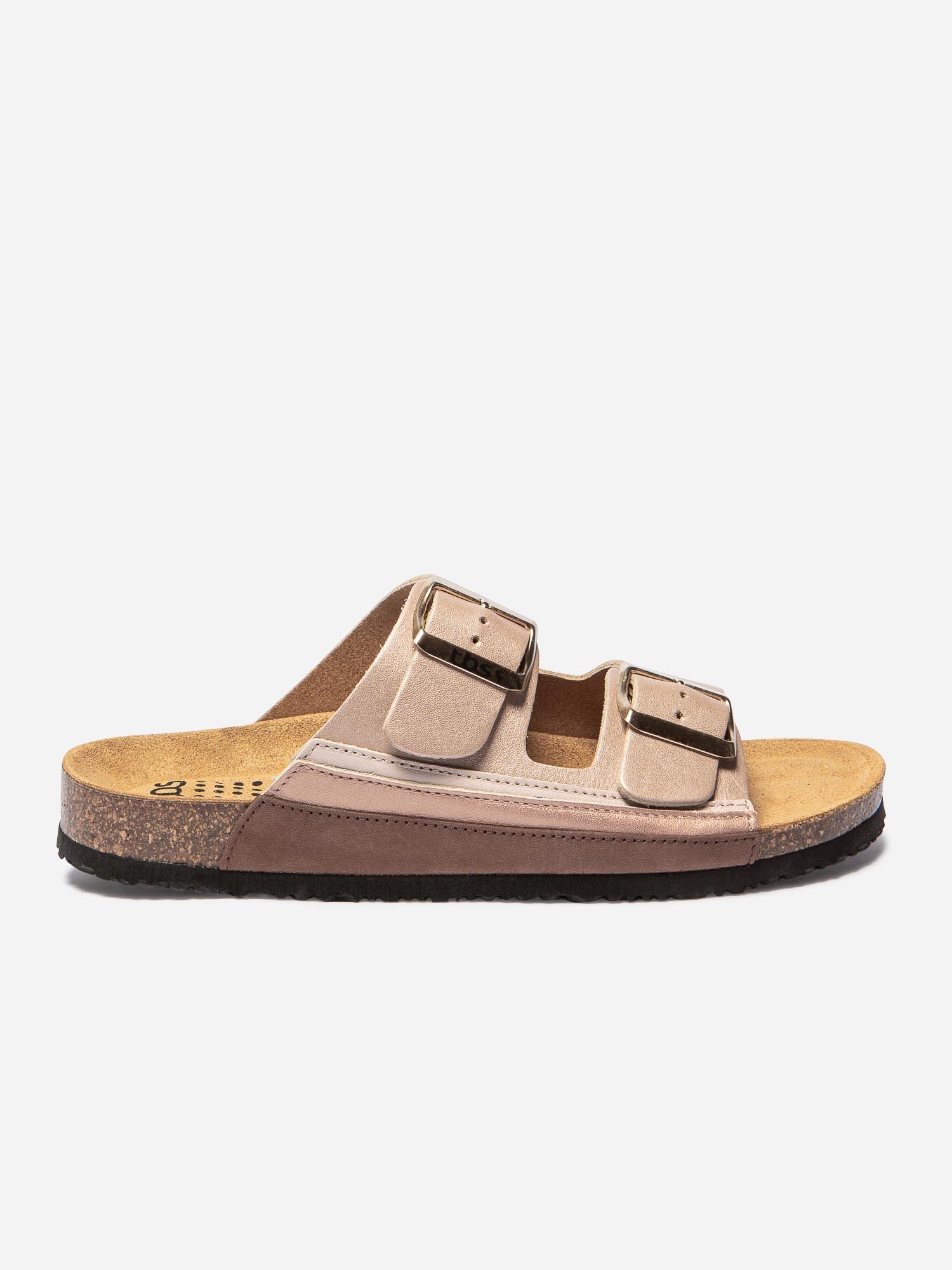 Mules Femme Cuir Fantaisie et Boucles Beige