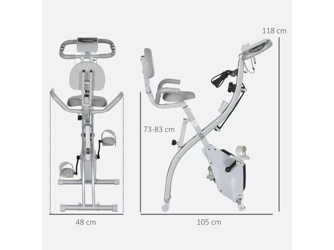 Vélo d'appartement pliant 8 niveaux de résistance magnétique dossier selle réglable poignées ergonomiques écran LCD multifonction suspensions support tablette acier gris