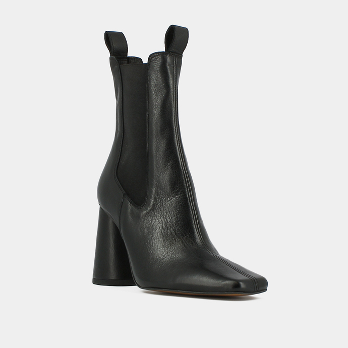 Boots à talons hauts, élastiques et bout...  en cuir noir
