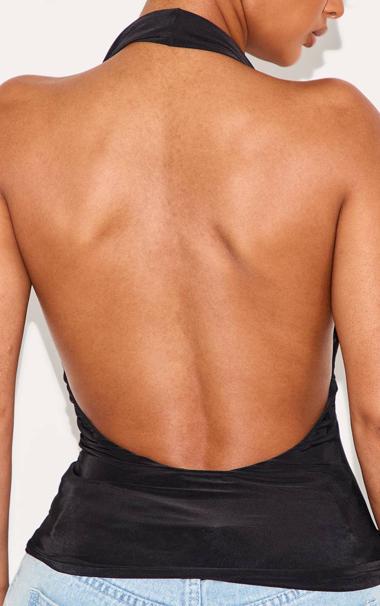Noir Top Long Dos Nu À Col Bénitier Et Encolure Licou Shape