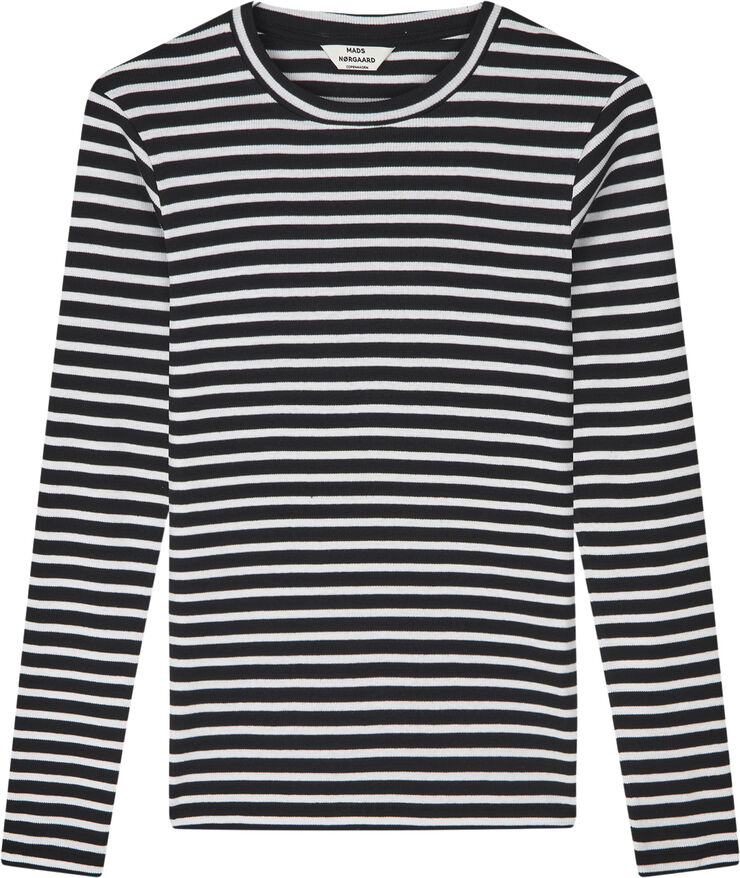 Mads Nørgaard - Copenhagen 2x2 Cotton Stripe Tuba Tee LS Sort og hvid med striber