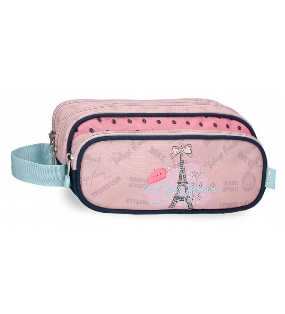 Enso Estuche Hello triplo cremallera rosa