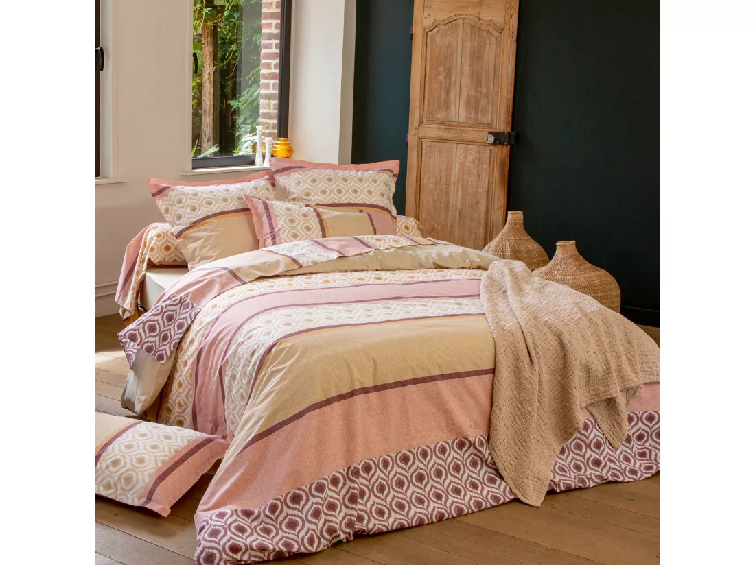 Taie de traversin 140x43 cm coton INOUK rose/beige