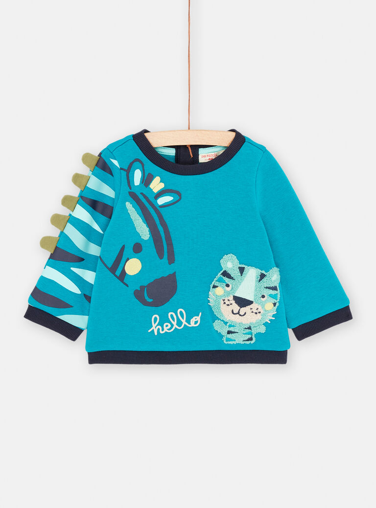 Sweat bleu à motifs zèbre et tigre pour bébé garçon