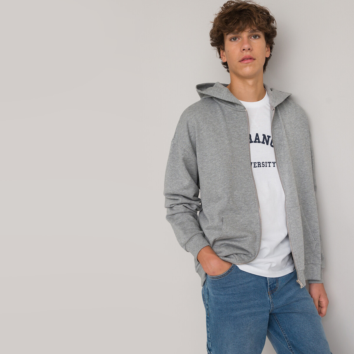 COLEÇÕES LA REDOUTE<br>Suéter oversized com zíper e capuz em fleece, unissex