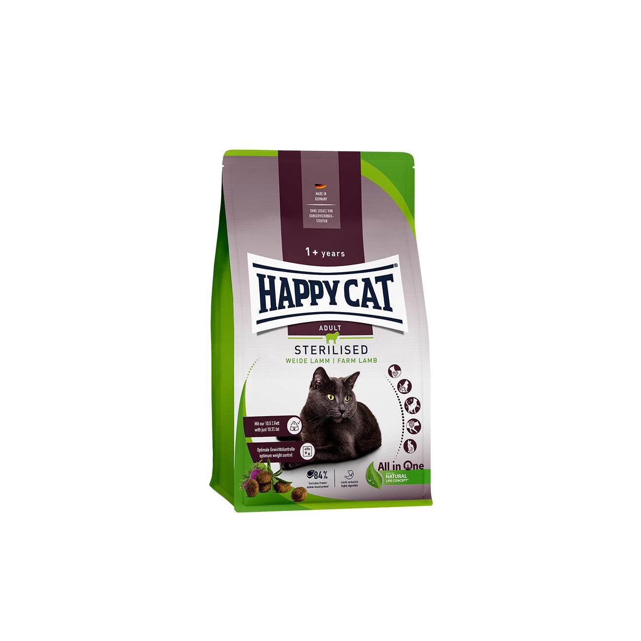 HAPPY CAT Sterilised Trockenfutter Katze Adult, Weide-Lamm 1,3 kg