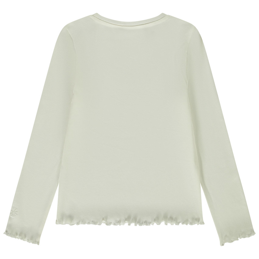 T-shirt manches longues côtelé avec fleur brodée pour fille