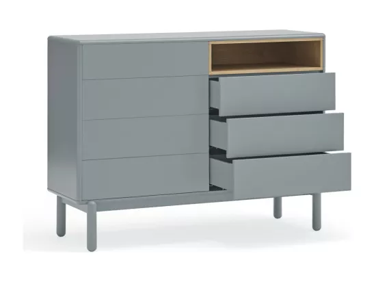 Corvo - Commode 7 tiroirs 1 niche en bois L120xH90cm : Couleur - Gris clair