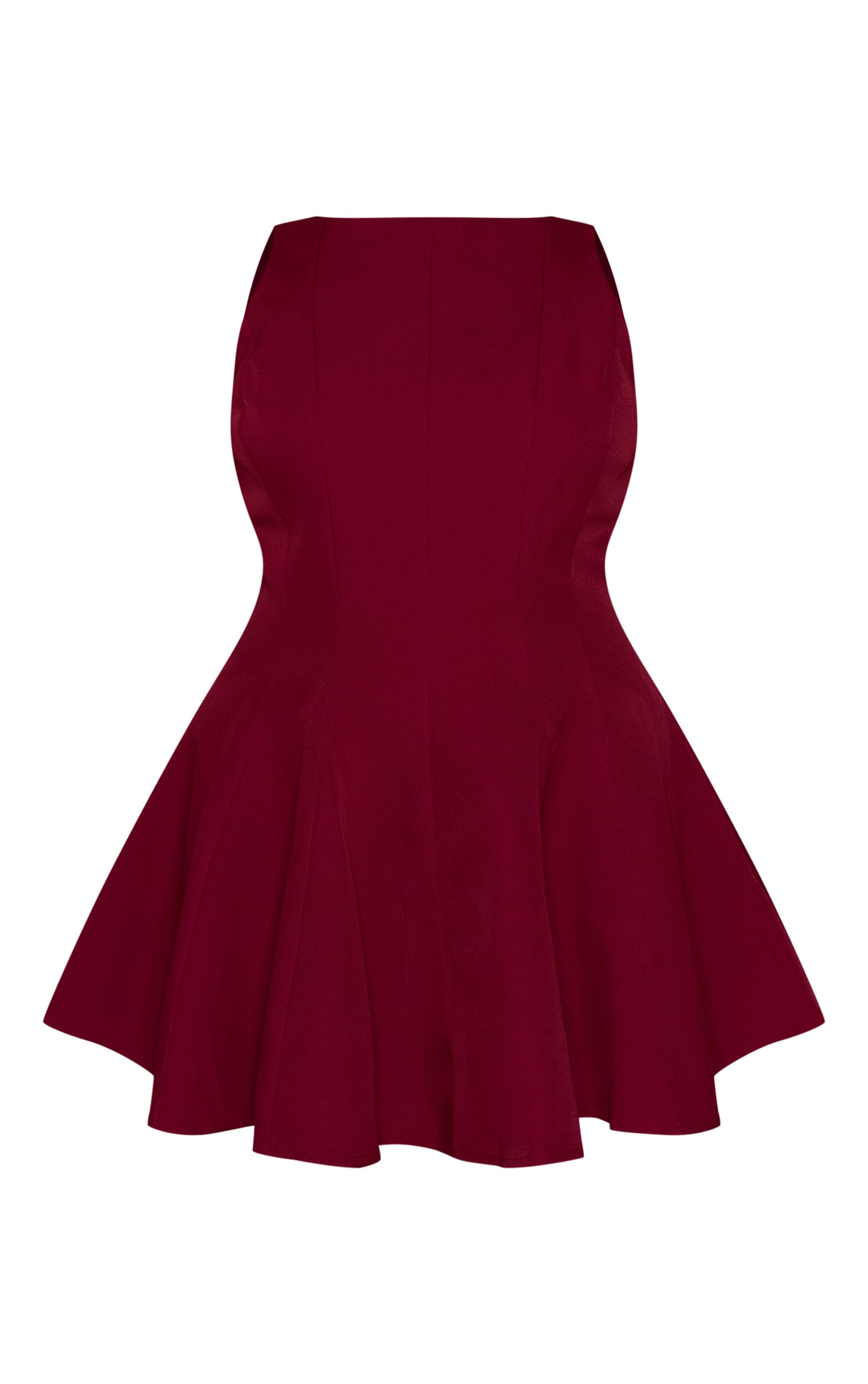 Rouge Bordeaux Robe Droite Grande Taille En Tissu Tissé Plissé À Encolure Oblique