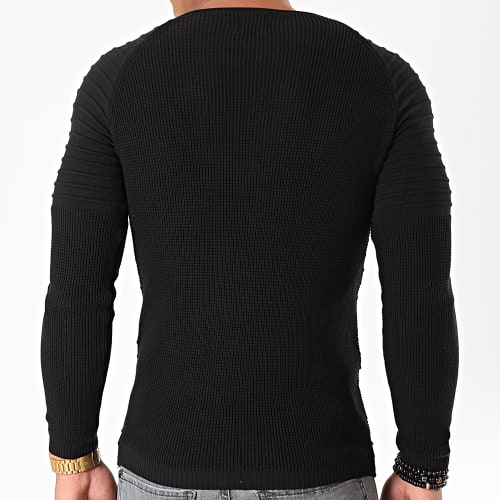 Pull Avec Empiecement Uni JUM-09 Noir