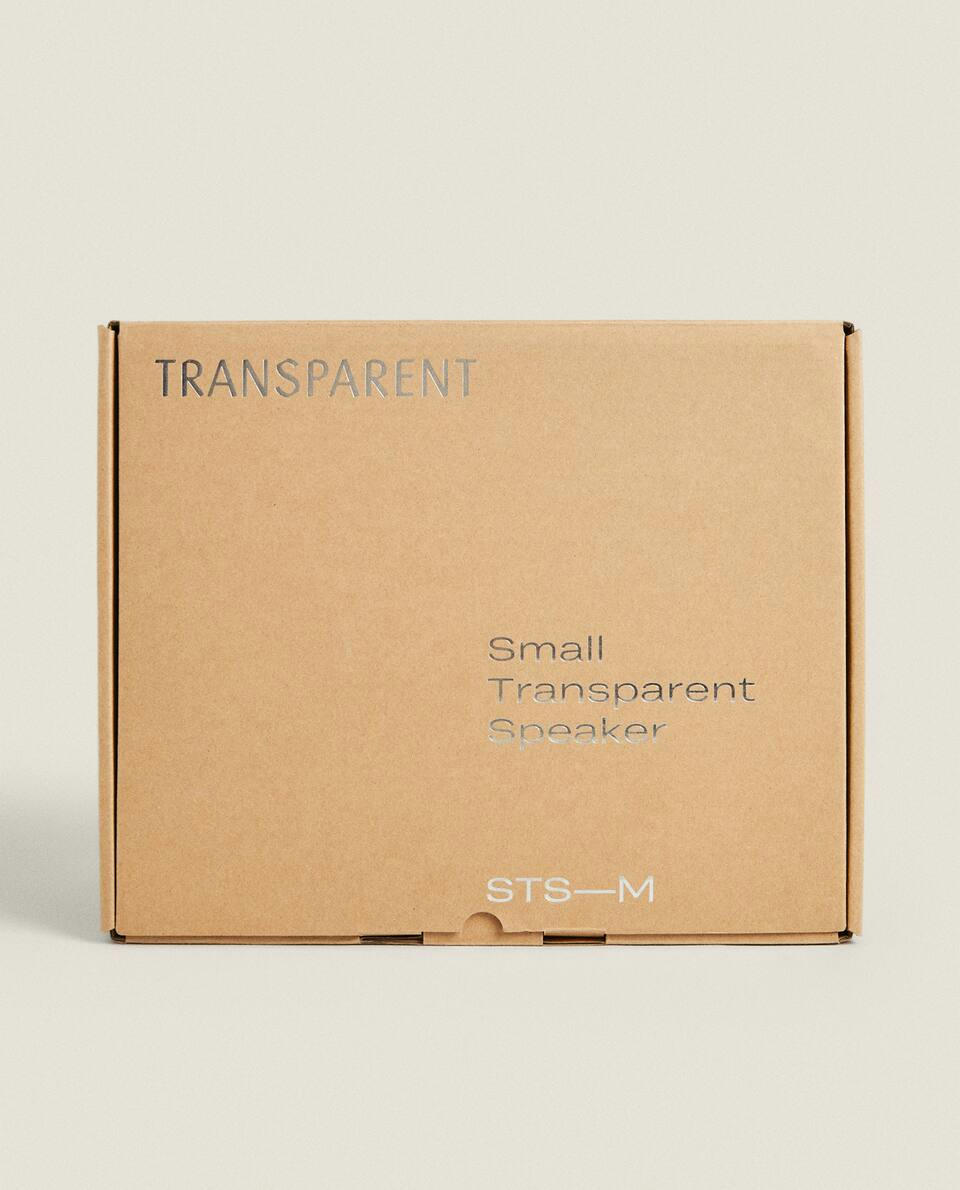 CAIXA DE SOM PEQUENA EM VIDRO E ALUMÍNIO TRANSPARENTE