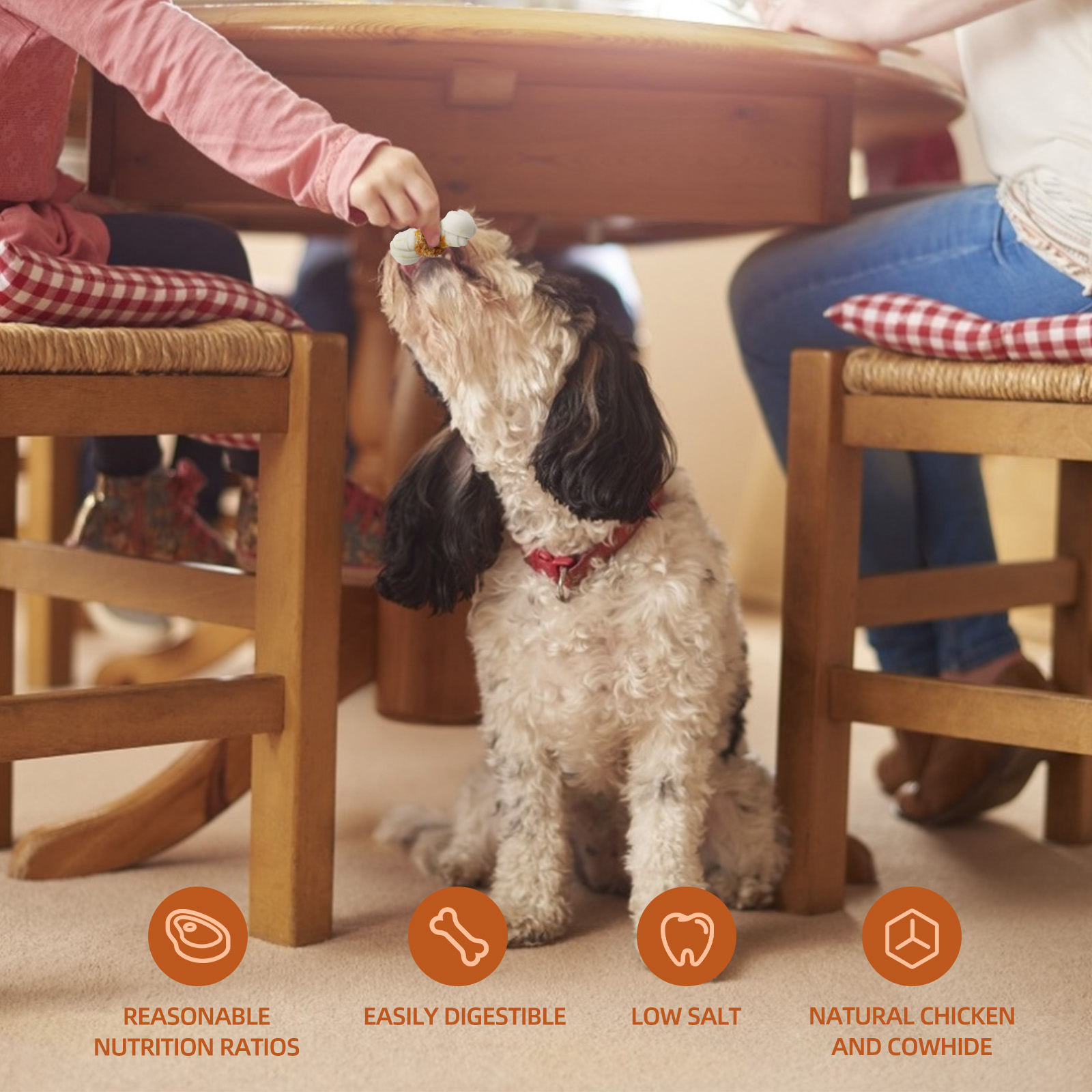 Nobleza - Osso para Mastigar com Design de Frango para Cães, Ossos de Frango Envoltos em Couro Cru com Nós, Ingredientes Naturais Selecionados - 6 Unidades / 600g