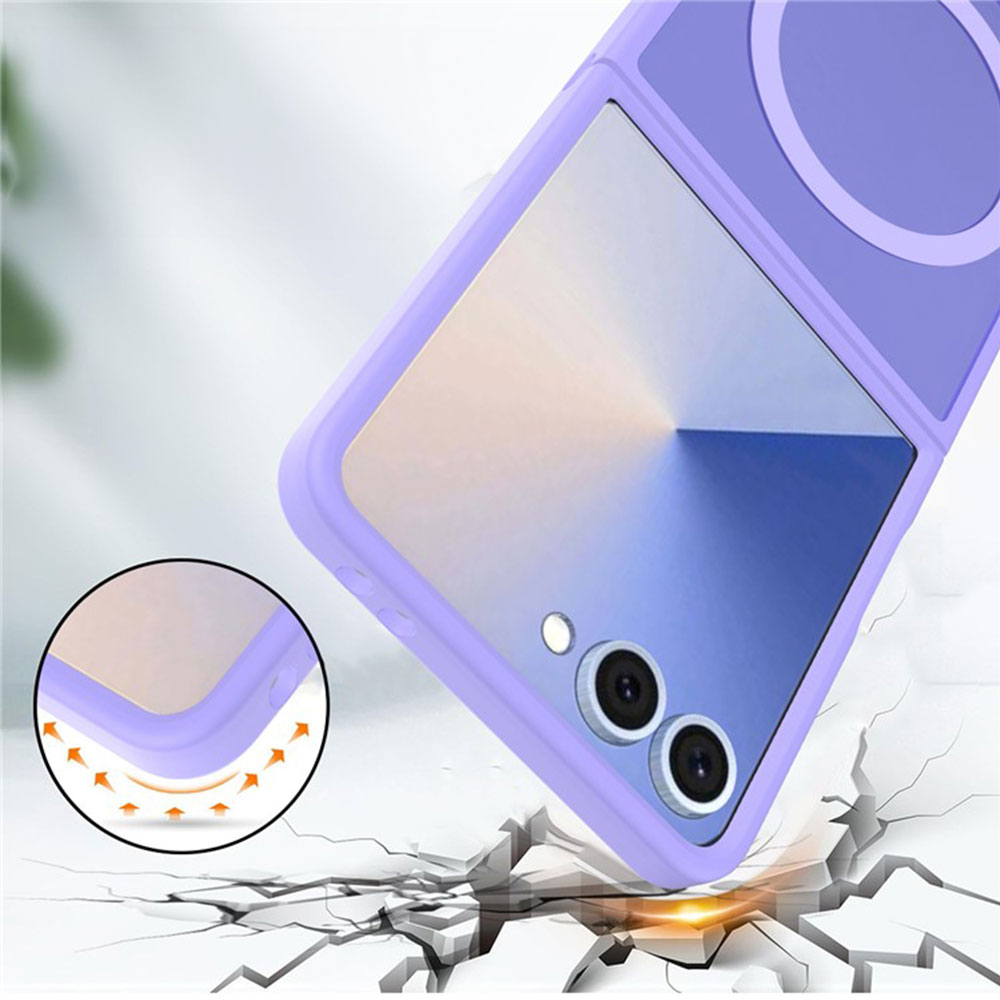 Samsung Galaxy Z Flip7 Hybrid Hardcase Hülle TPU Bumper   Kunststoff Rückseite MagSafe-Modul - Lila / Transparent
