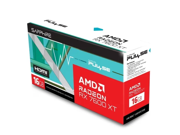 Sapphire Pulse Radeon RX 7600 XT 16GB - Grafikkort - Radeon RX 7600 XT - 16 GB GDDR6 - PCIe 4.0 x8 - 2 x HDMI, 2 x DisplayPort