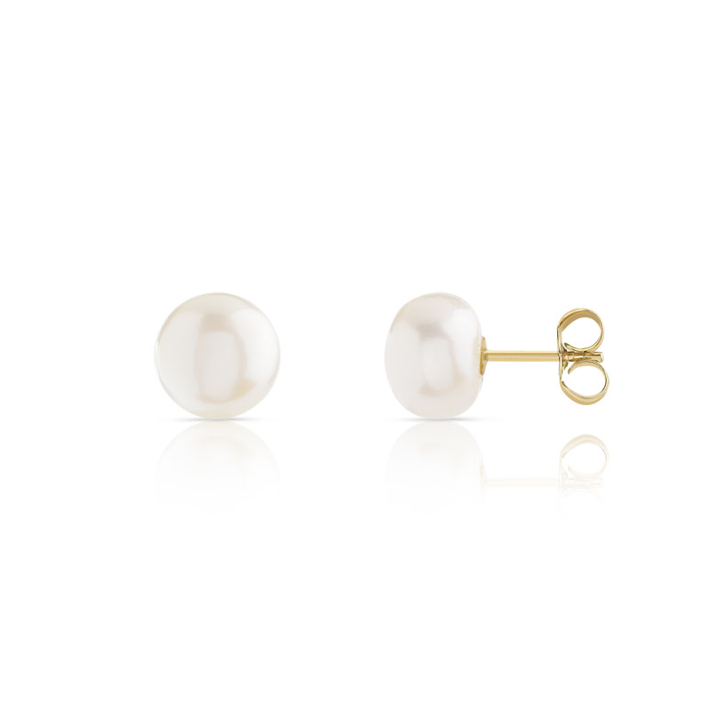 Boucles d'oreilles or 375 jaune cabochons perles de culture de Chine