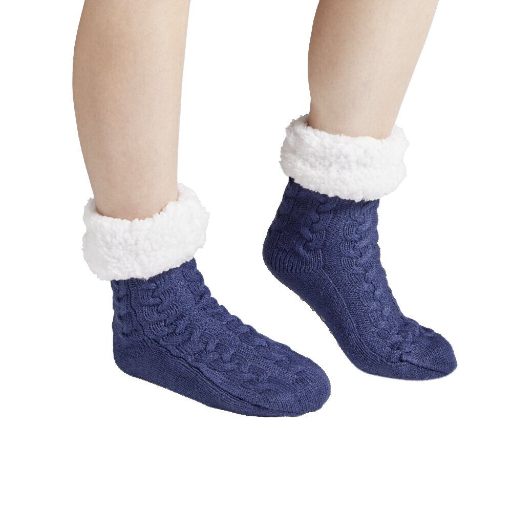 Chaussettes d'intérieur doublées peluche bleu marine TU