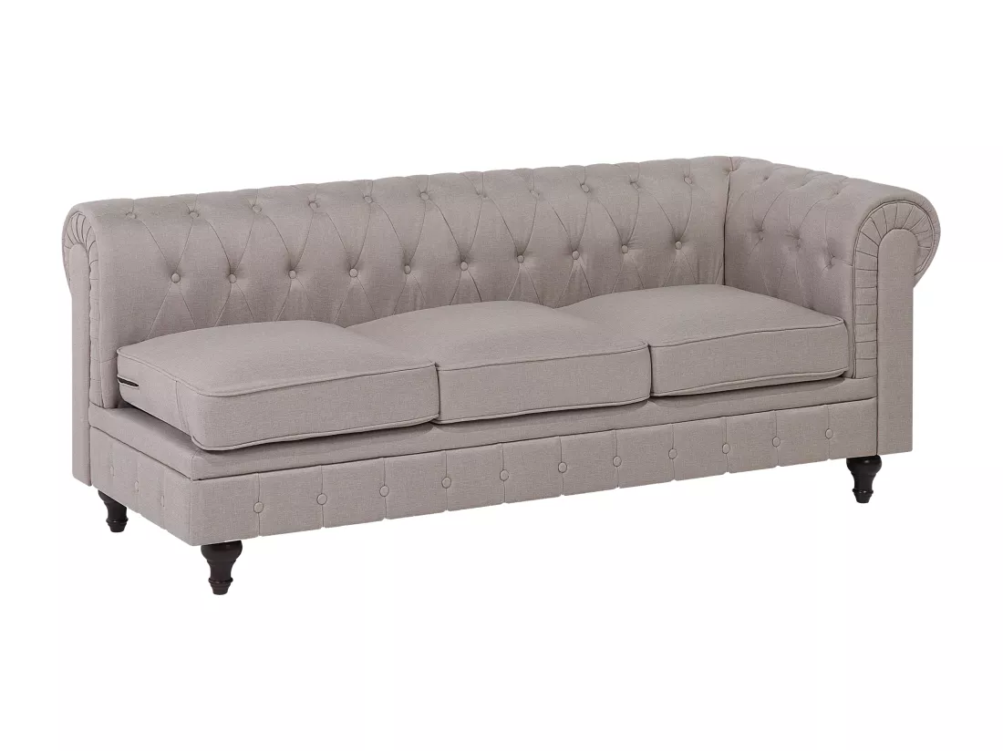 Canapé d'Angle à gauche en Tissu Beige Housse Amovible Assise Large Chesterfield