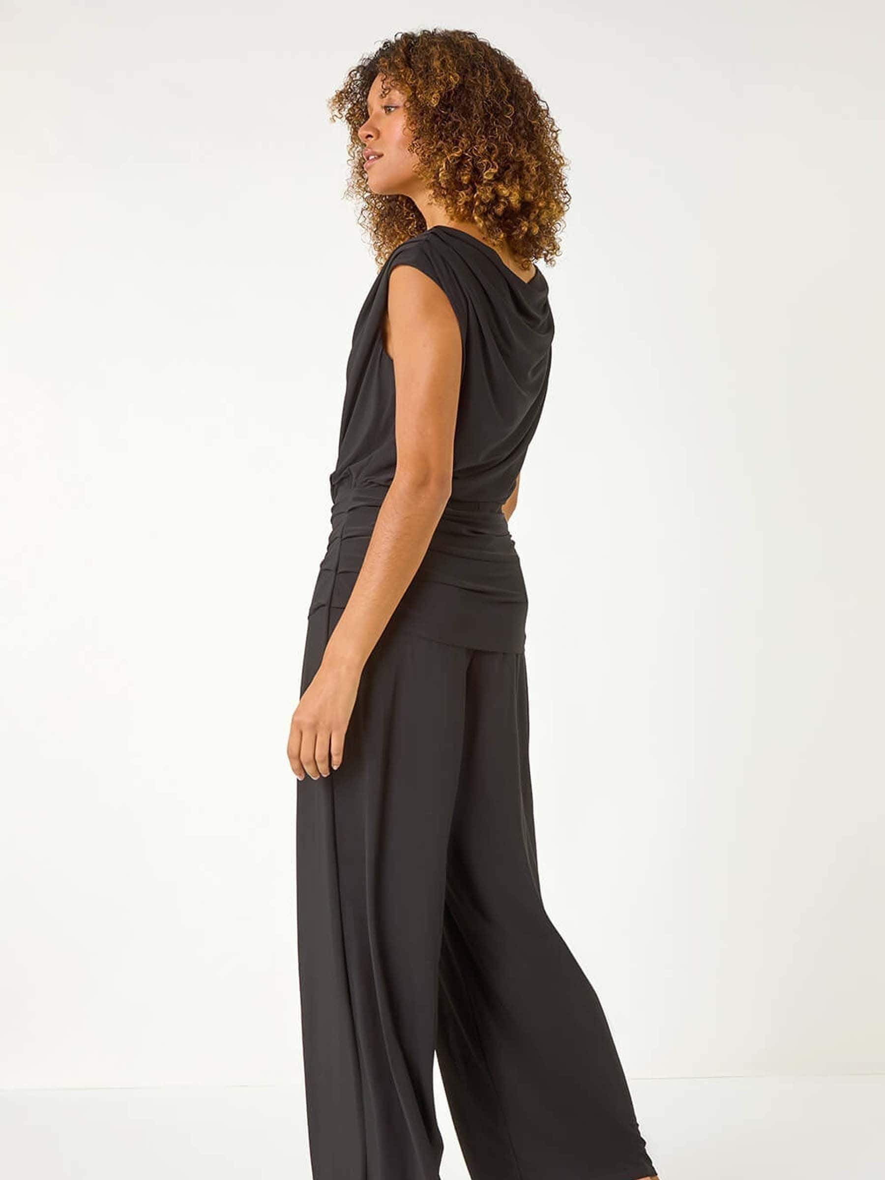 Roman Cowl Neck Ruched Stretch Jumpsuit