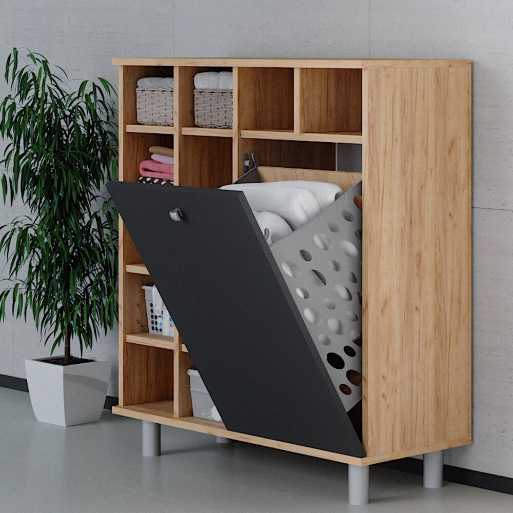 Vicco Wäscheschrank Fynn Badschrank mit Wäschekorb Badezimmerschrank Badmöbel