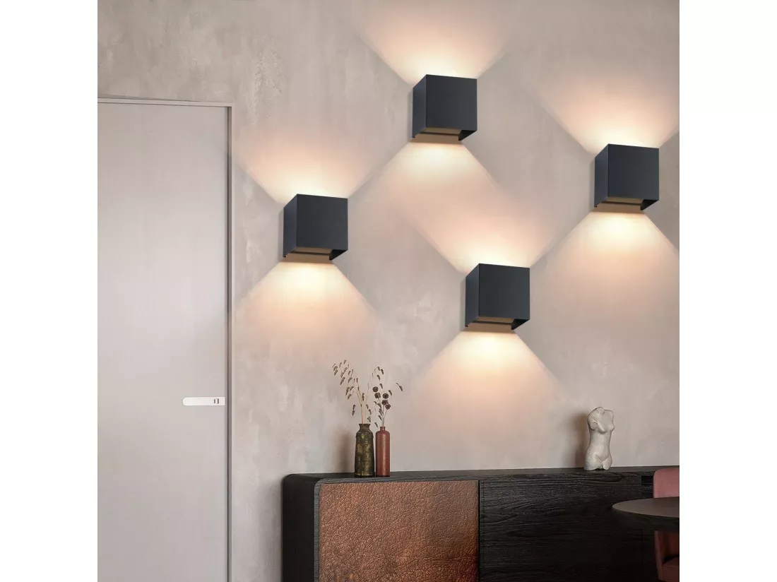 NETTLIFE Applique Murale Extérieure LED Noire, Up Down, IP65, 3000K, pour Cage d’Escalier