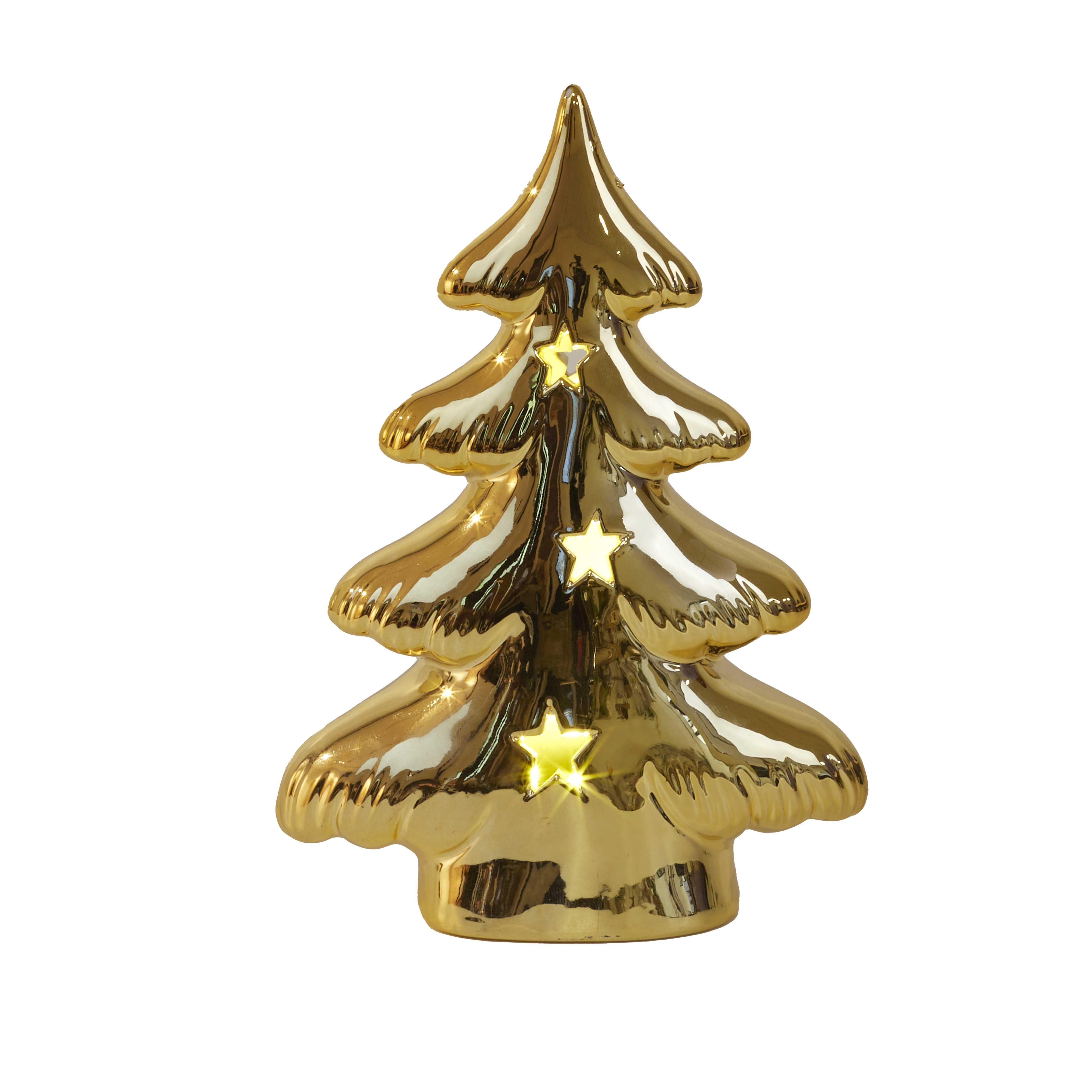 SAPIN CERAMIQUE LED DORE A POSER H.15CM