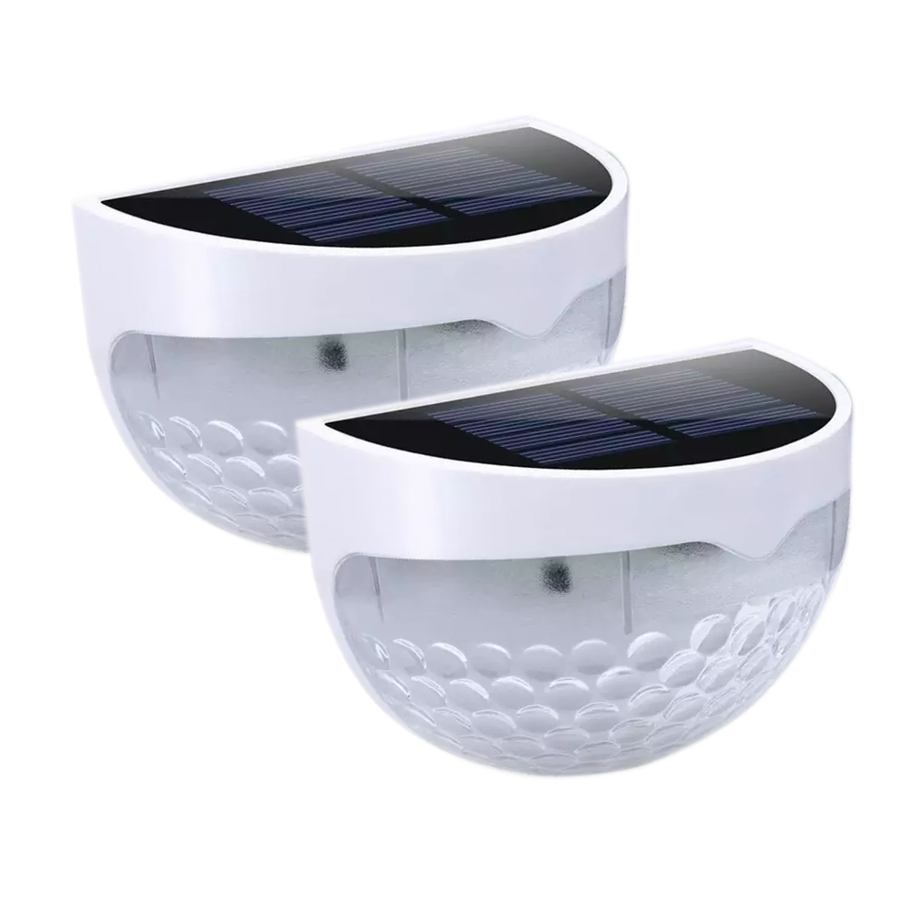 (2er Set) 9x5cm LED Solar Outdoor Lampe Garten Wandleuchte Aussen Beleuchtung mit Dämmerungssensor (IP65) - Warmweiss / Weiss