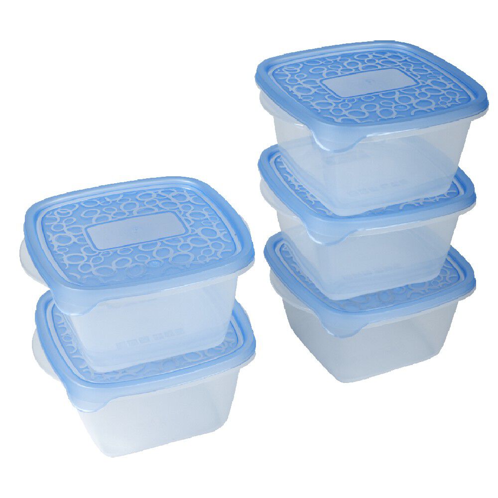Boîte alimentaire Take away 1.1 L transparente et bleue x5
