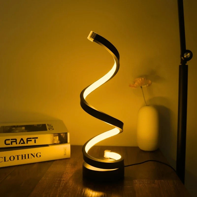 (Ø10x28cm) LED Spiral Tisch Lampe Dimmbares Home Deko Licht USB Nachtlicht mit 3 Beleuchtungsmodi - Schwarz