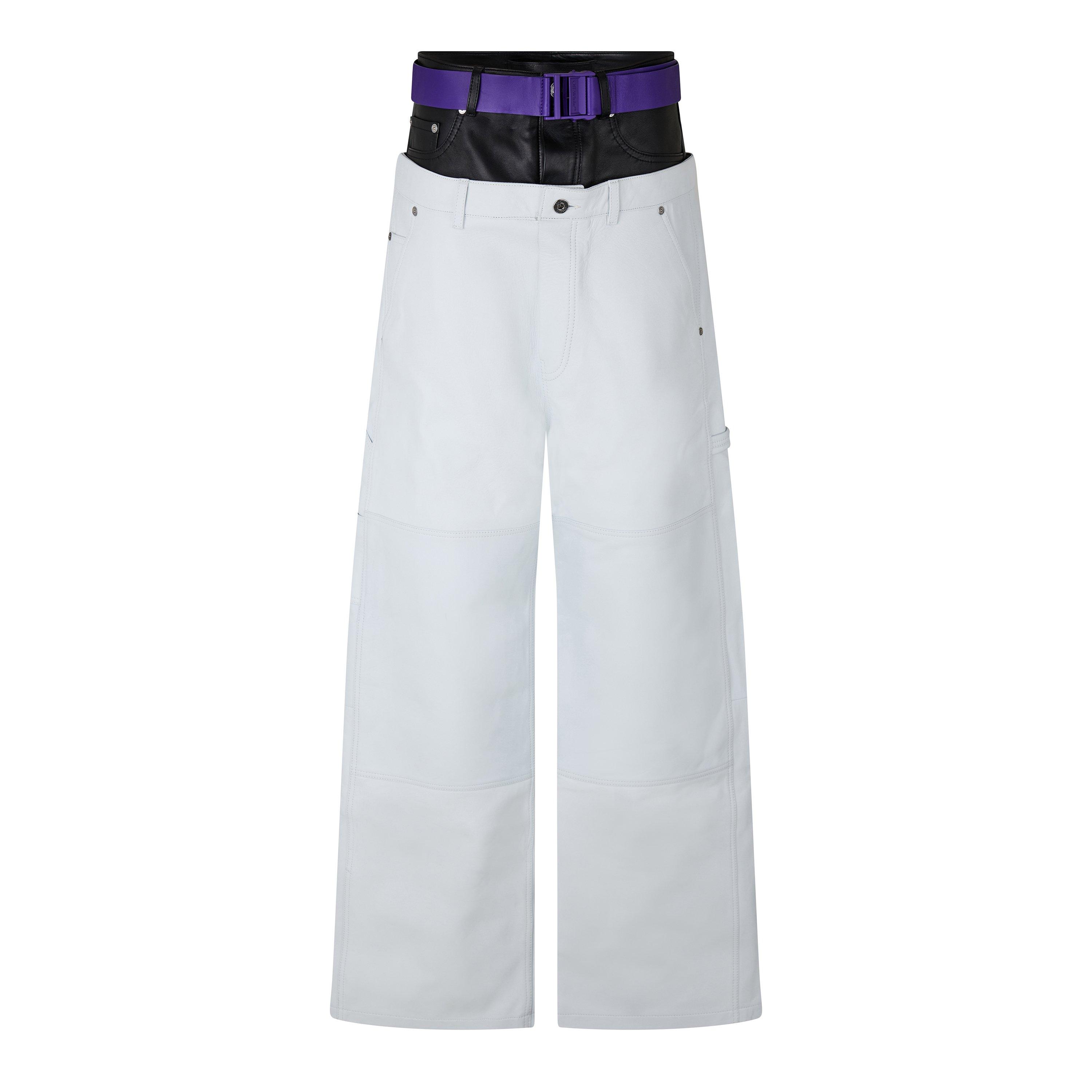 Off White Leather Straight Leg Trousers